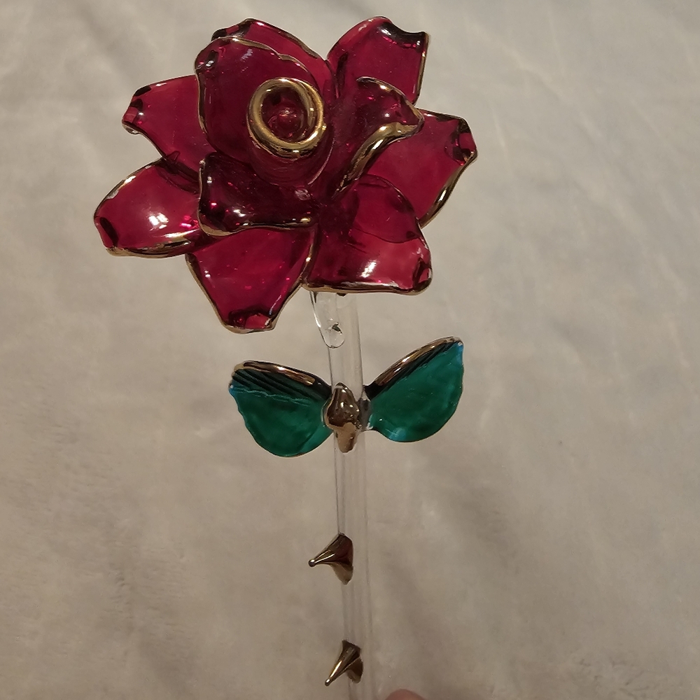 Hand Blown Glass Rose Flower EUC - Picture 4 of 5